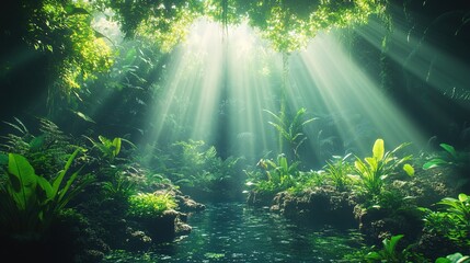 A holographic ecosystem restoration project rebuilding a once-damaged rainforest 