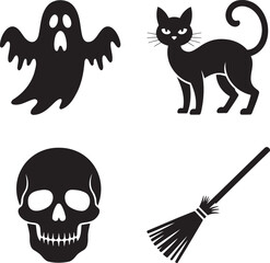 Fototapeta premium Set of Halloween Element silhouette vector illustration isolated On Transparent Background 