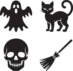 Fototapeta premium Set of Halloween Element silhouette vector illustration isolated On Transparent Background 