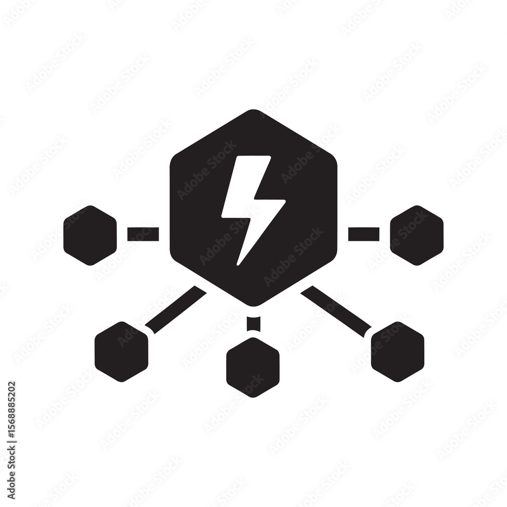 Poster energy distribution network icon with lightning bolt symbol representing a smart grid power system a