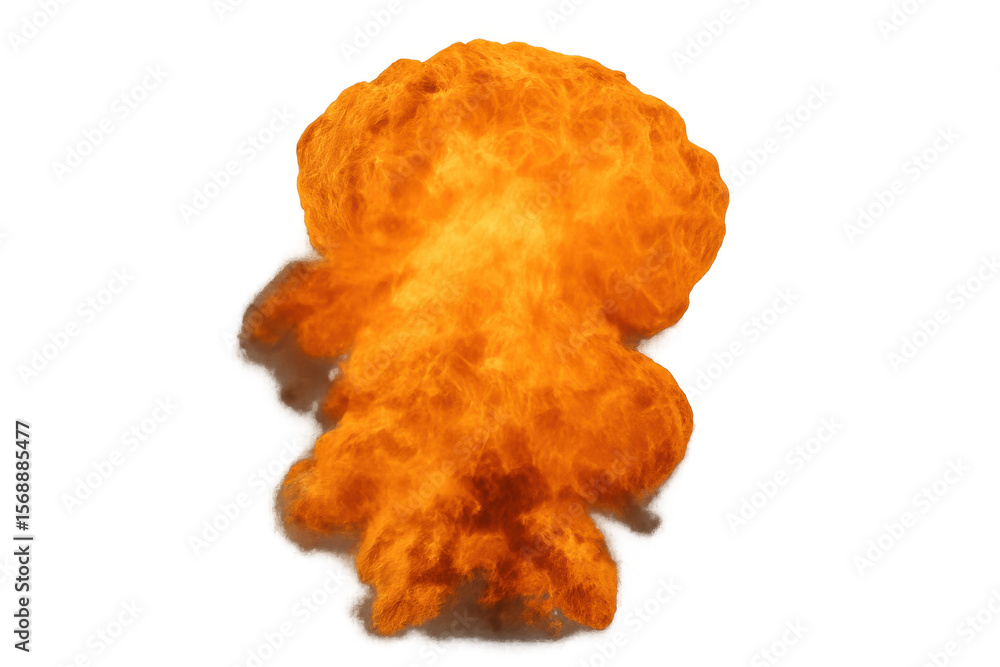 Poster powerful explosion creating a large fireball with flames and smoke, isolated on transparent backgrou