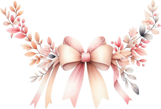 Coquette delicate autumn floral wreath with a pink bow