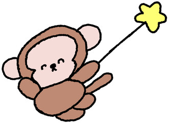 줄을 잡고 점프하는 귀여운 원숭이 캐릭터 손그림 일러스트