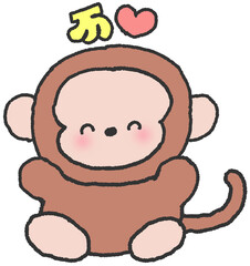 귀여운 원숭이 캐릭터 하트 손그림 일러스트