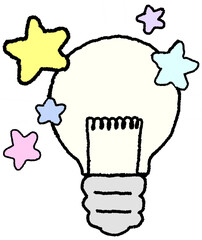 별과 전구가 함께 있는 귀여운 손그림 일러스트