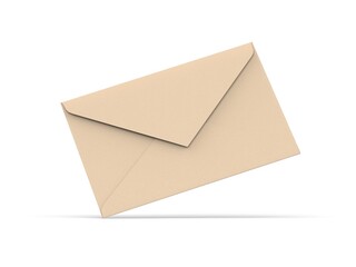 Kraft paper brown baronial envelope mockup on isolated white background, 3d illustration