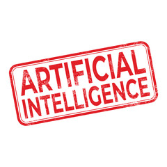 Artificial intelligence, Ai generated red stamp isolated on white background.
