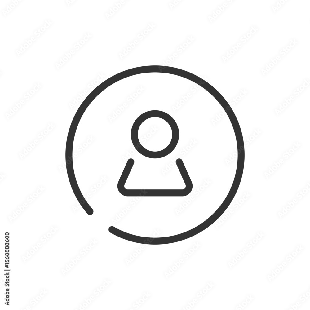 Poster simple outline drawing of a person icon inside of a circle with a break in the circle line