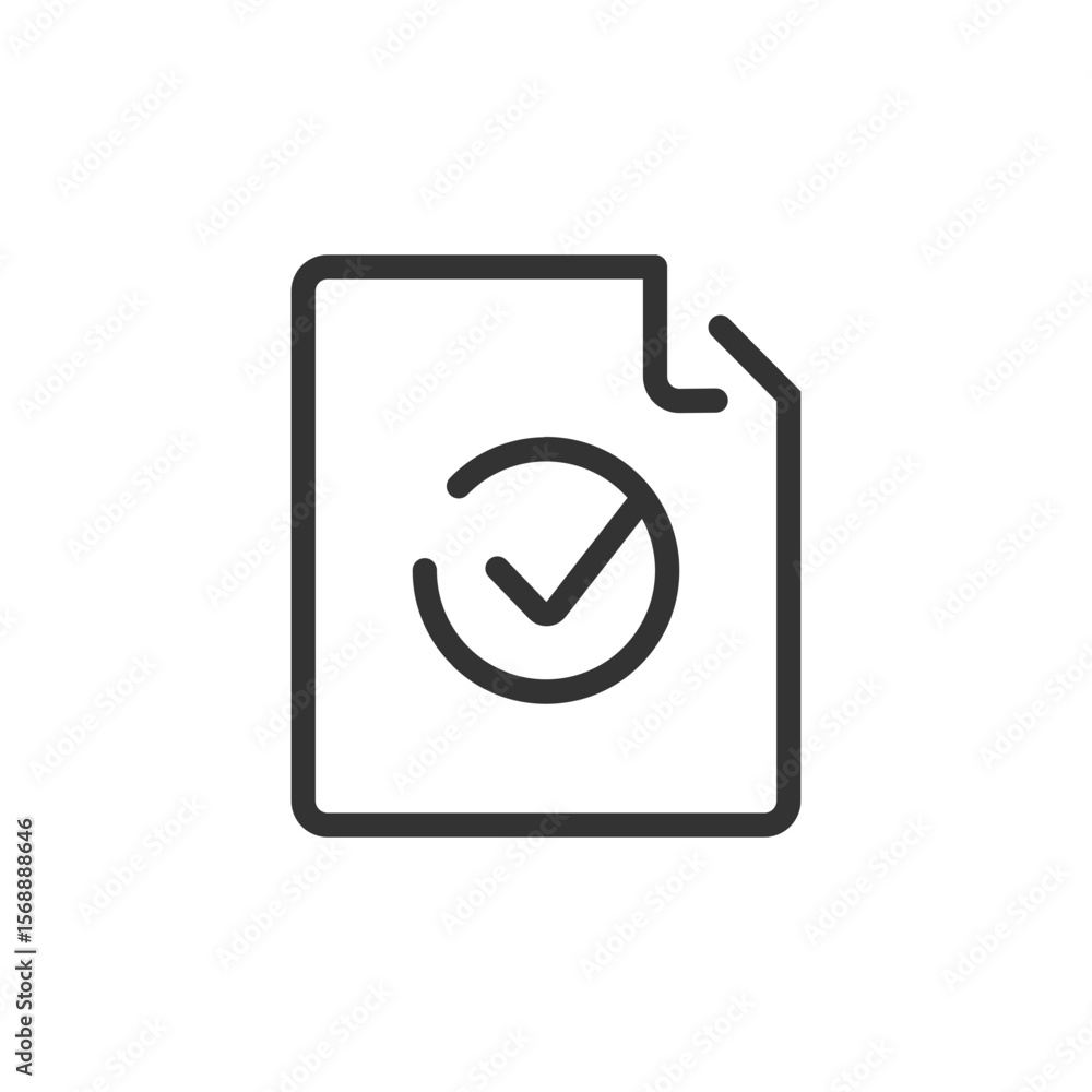 Poster document icon showing a page with a folded corner and a check mark inside a circle in the center