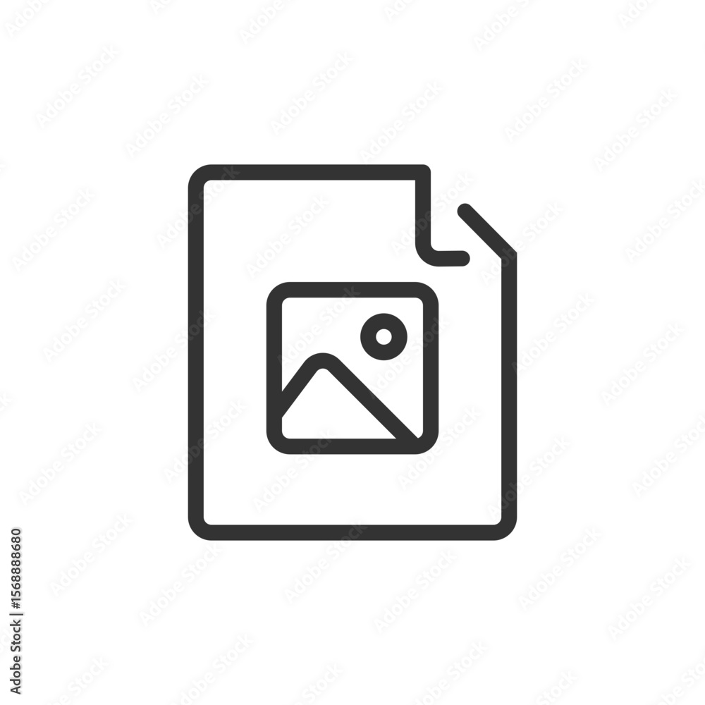 Poster document icon with landscape image inside representing file with picture content and folded corner