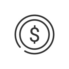 Illustration of a simple coin with a dollar sign in the center and a double circle outline design element