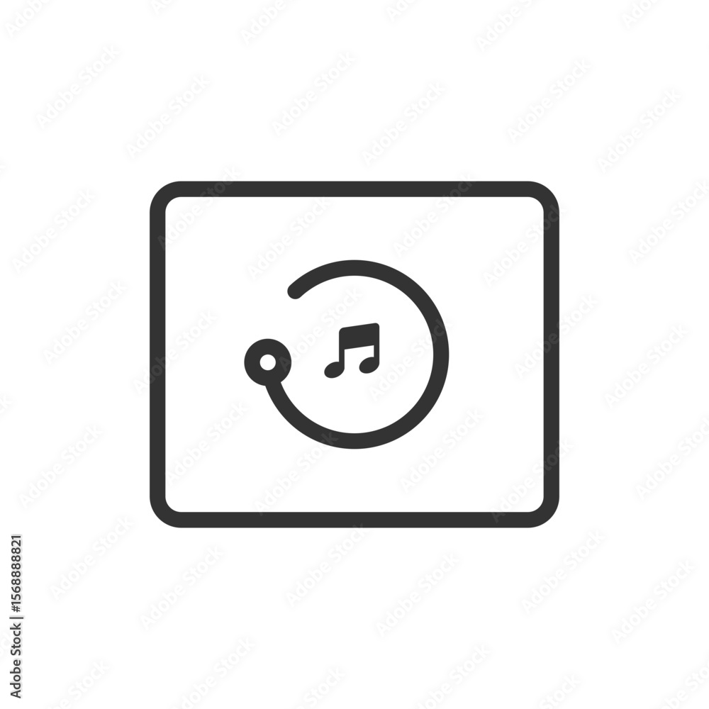 Poster illustration of a music note inside a circle with a tail in a rounded square frame design element