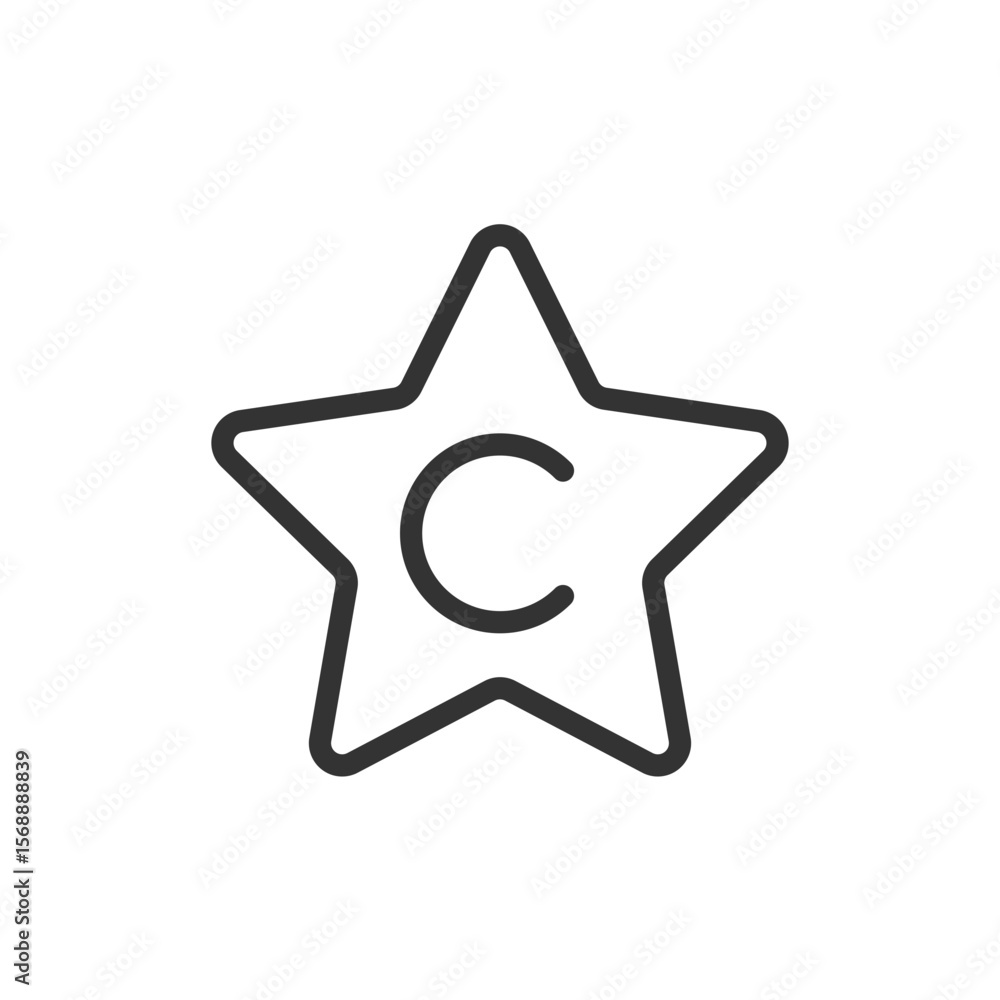Aufkleber a simple line drawing of a five pointed star containing the letter c in the center of the star shape