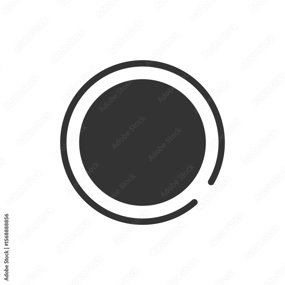 Poster a simple graphic featuring a dark gray filled circle surrounded by a broken white circle outline sha