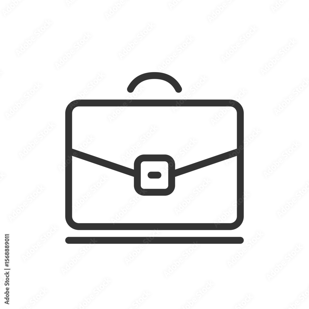 Poster outline drawing of a briefcase with handle and clasp sitting on a horizontal line design element