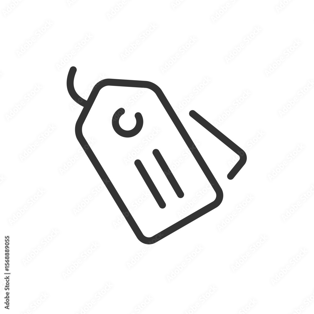 Poster simple line drawing of a price tag with two horizontal lines and a folded corner on the right side