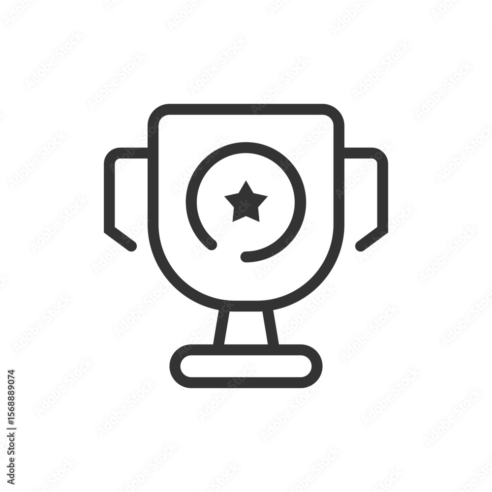 Poster an illustration of a trophy with a star in the center and handles on both sides in a simple outline 