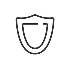 Outline drawing of a shield with a curved top and a double lined body on a white isolated background