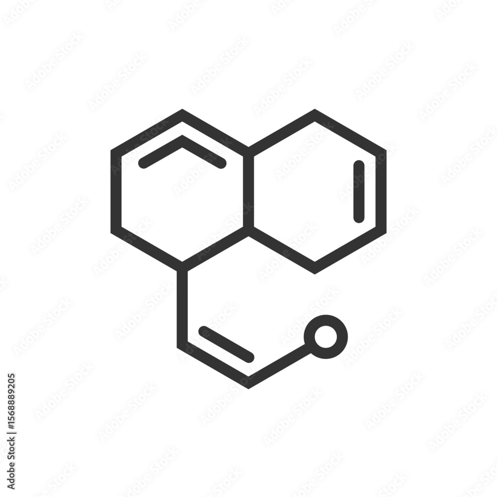 Poster illustration of a chemical structure with hexagonal rings and a connecting chain element present