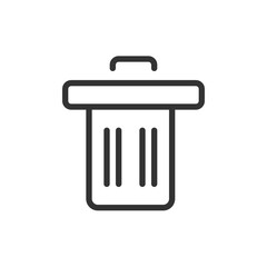 Illustration of a simple black outline trash can with lid and vertical lines inside the container