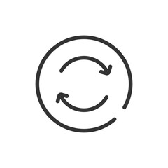Circular outline with two curved arrows pointing in opposite directions inside the shape of a circle
