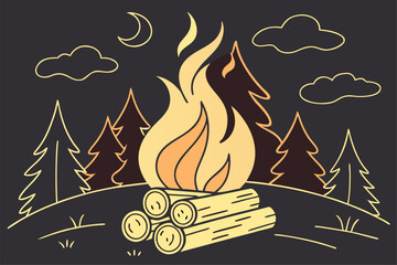 Flat Bonfire Vector for Outdoor Apps