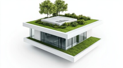 Modern Sustainable Office Building with Rooftop Green Space Design