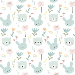 Pastel Bunny & Bear Garden
