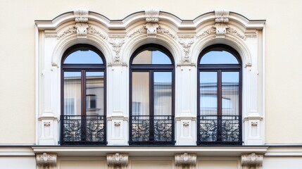Detailed Victorian Window Frame with Decorative Accents on White Background