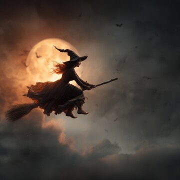halloween witch flying image