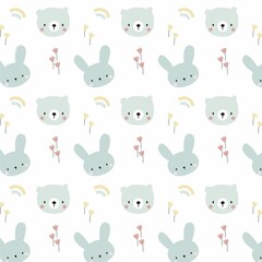 Soft Pastel Bear and Bunny Seamless Pattern