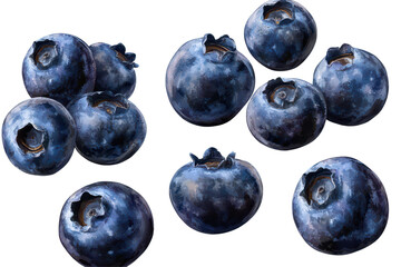 Blueberries isolated on a transparent background showcasing their rich color and fresh appearance, perfect for culinary uses or creative designs