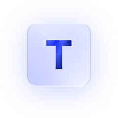 Glassmorphism Icon Alphabet T Letter T Character Typography Capital Text Symbol UI UX School ABC Font Learning Design Soft Drop Shadow