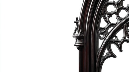 Detailed Gothic Style Window Frame Craftsmanship on White Background