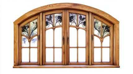 Victorian Window Frame with Floral Patterns Isolated on White Background