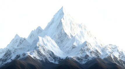 Isolated Towering Snow-Capped Peak on White Background Vista