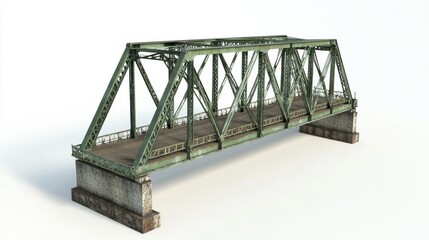 Detailed Steel Suspension Bridge Spanning Isolated River on White Background