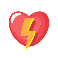 Heart and thunderbolt cartoon illustration . CPR and first aid emergency rescue concept . Isolated on white background . Vector .