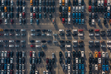 Symmetrical Aerial View of Cars in Parking
