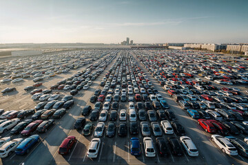 Symmetrical Aerial View of Cars in Parking