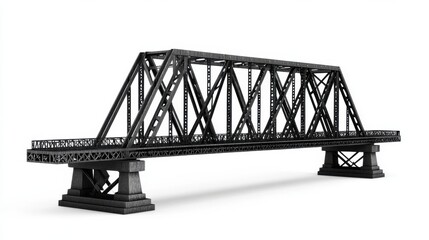 Steel Bridge Spanning a Wide River on a White Background