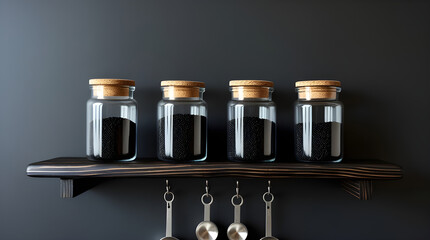 Streamlined Kitchen Storage of Black Ingredients in Glassware