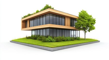 Eco-Friendly Building with Green Roof Garden Displaying Vibrant Vegetation