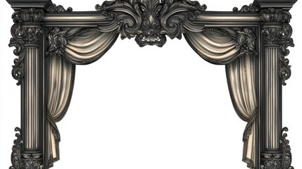 Ornate Baroque Window Frame with Detailed Carvings and Drapery