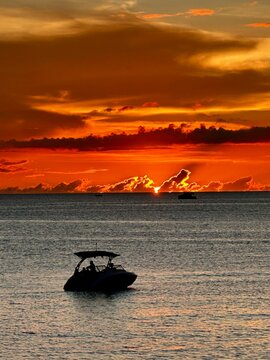 Sunset in Chatan, Okinawa with Boat Silhouette