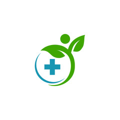 medical healthy person logo with leaf combination in flat design style