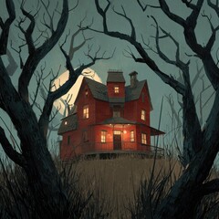horror haunted house illustration