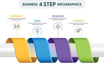 4 Step Ribbon Roll Infographic. 3D Vector Illustration For Business Financial Report.