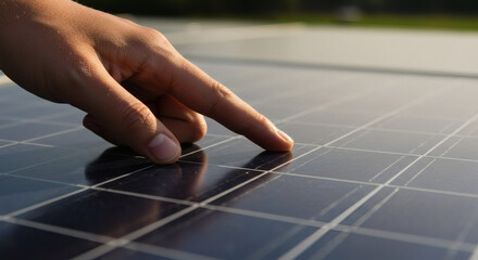 Sustainable Energy Close-up of Hand Pointing at Solar Panel