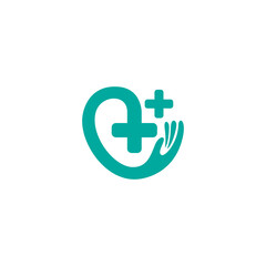 medical love care logo with hand icon in flat design style